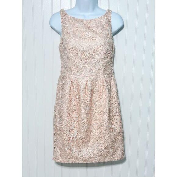 Aidan Aidan Mattox Sleeveless Lace Sheath‎ Dress Open Back Light Pink Size 4 - Picture 1 of 13